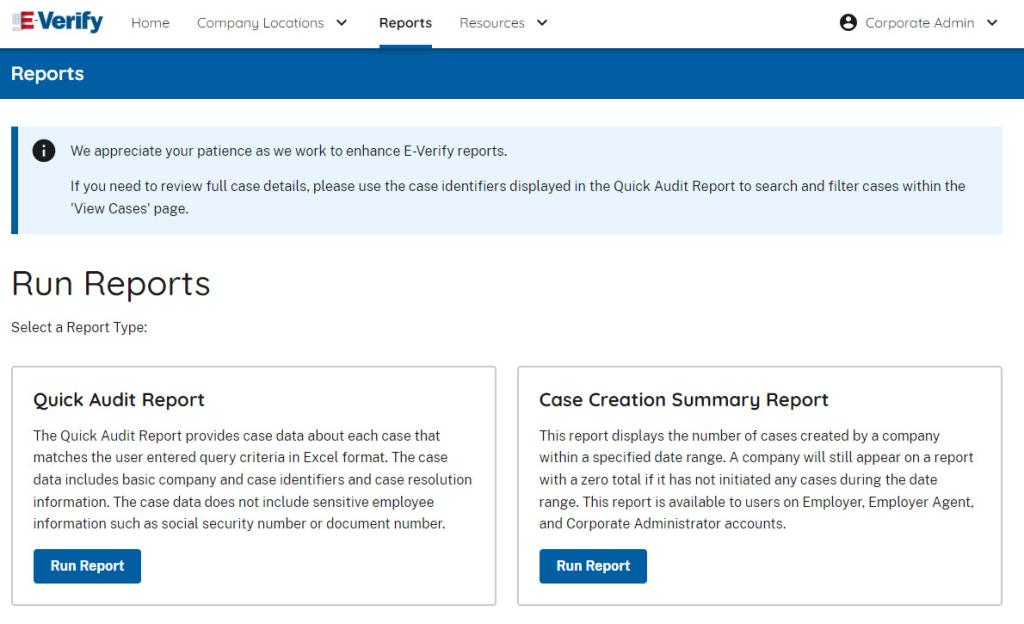 screenshot of run reports page