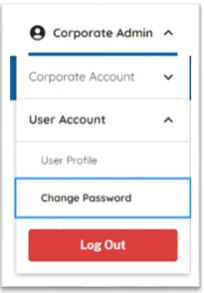 screen capture of left nav PROFILE menu showing the Change Password menu option
