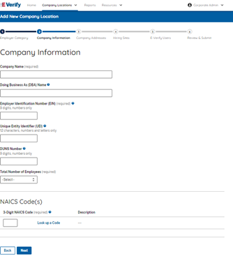 Screen capture of Company Information showing how to add a new company location