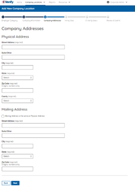 Screen capture of Company Address page showing how to add physical and mailing adresses